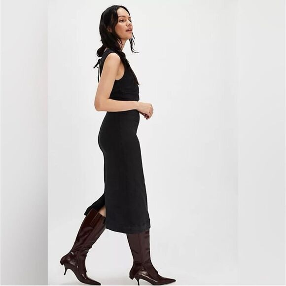 Free people tell me about it midi dress open back soft denim black size 2 new - Picture 2 of 12